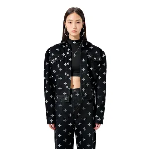Black Allover Compass Logo Denim Jacket