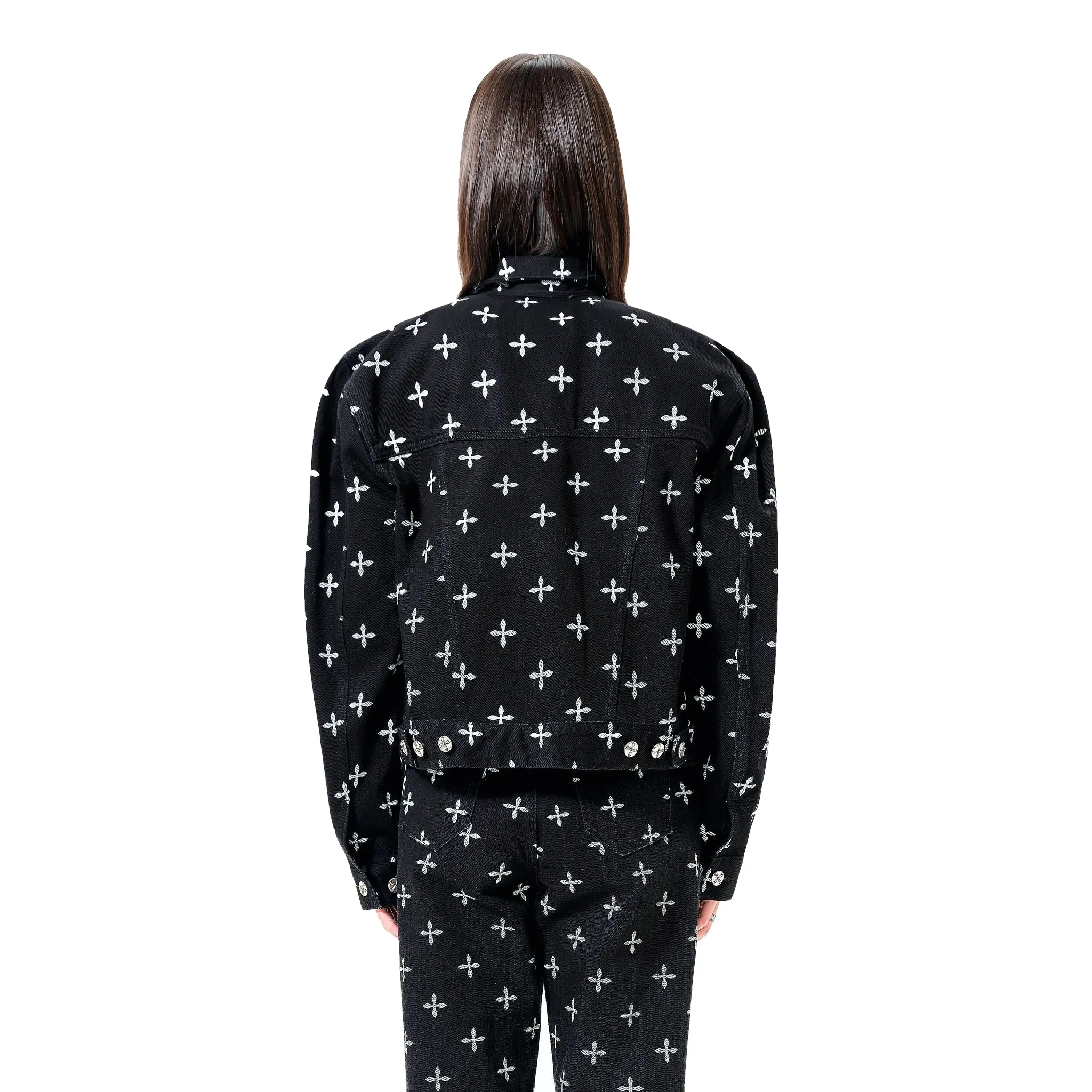 Black Allover Compass Logo Denim Jacket