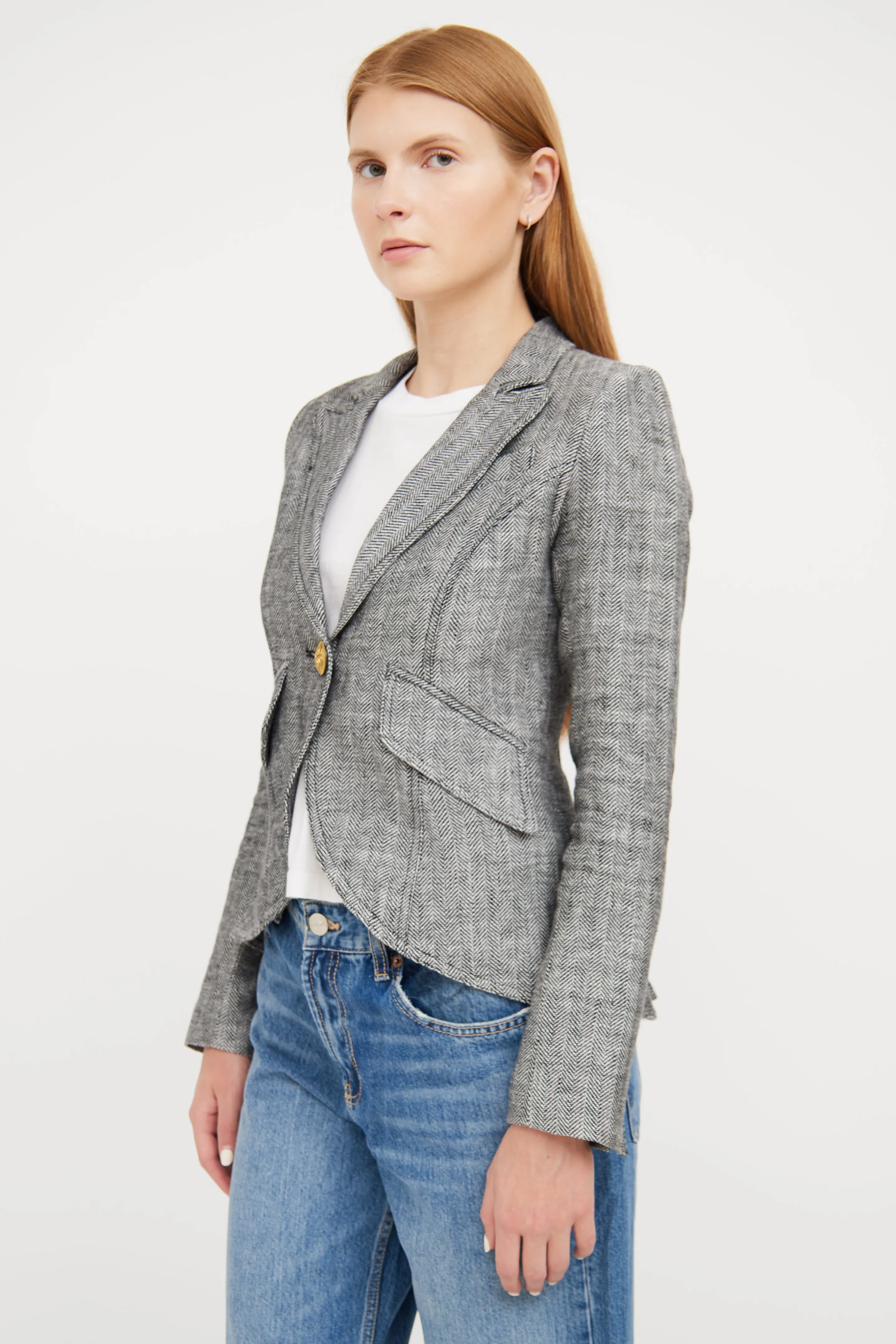 Black & White Tweed Linen Blazer