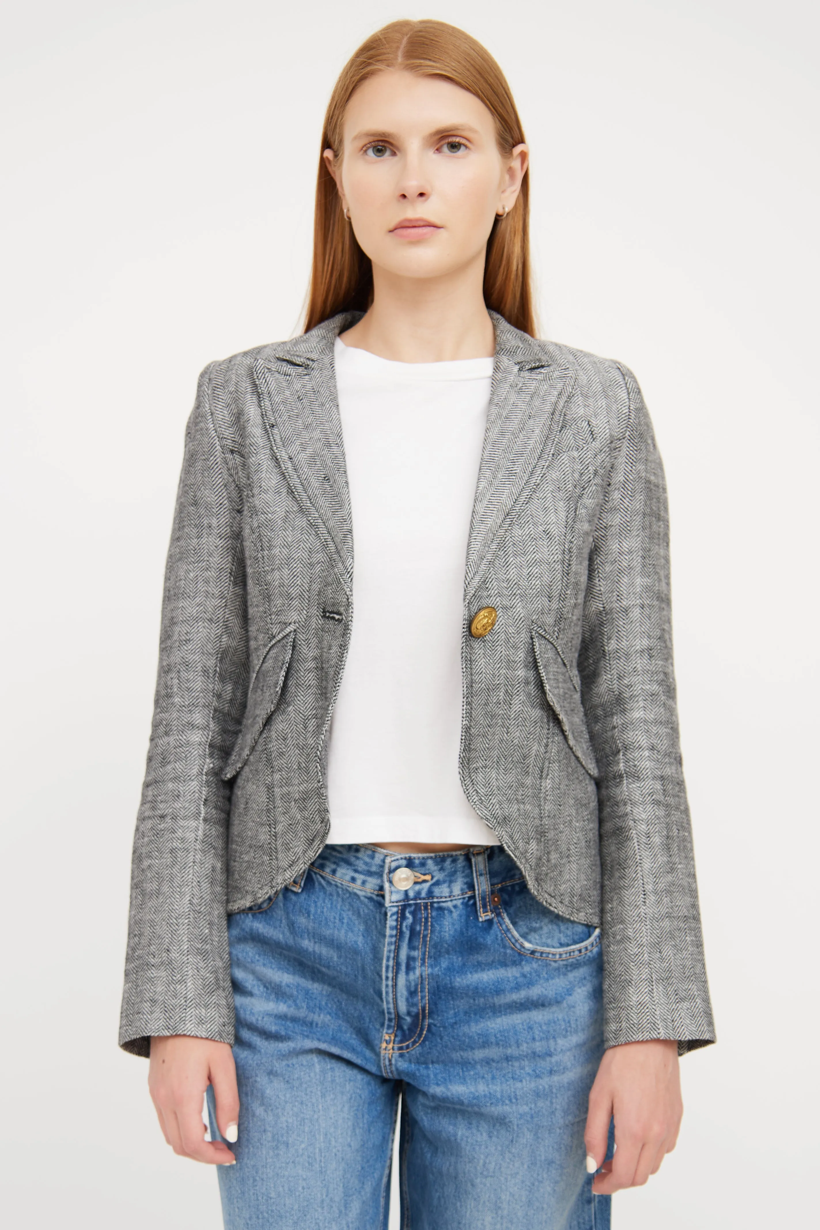 Black & White Tweed Linen Blazer
