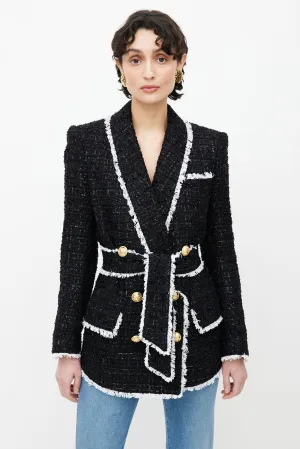 Black & White Tweed Pyjama Belted Blazer
