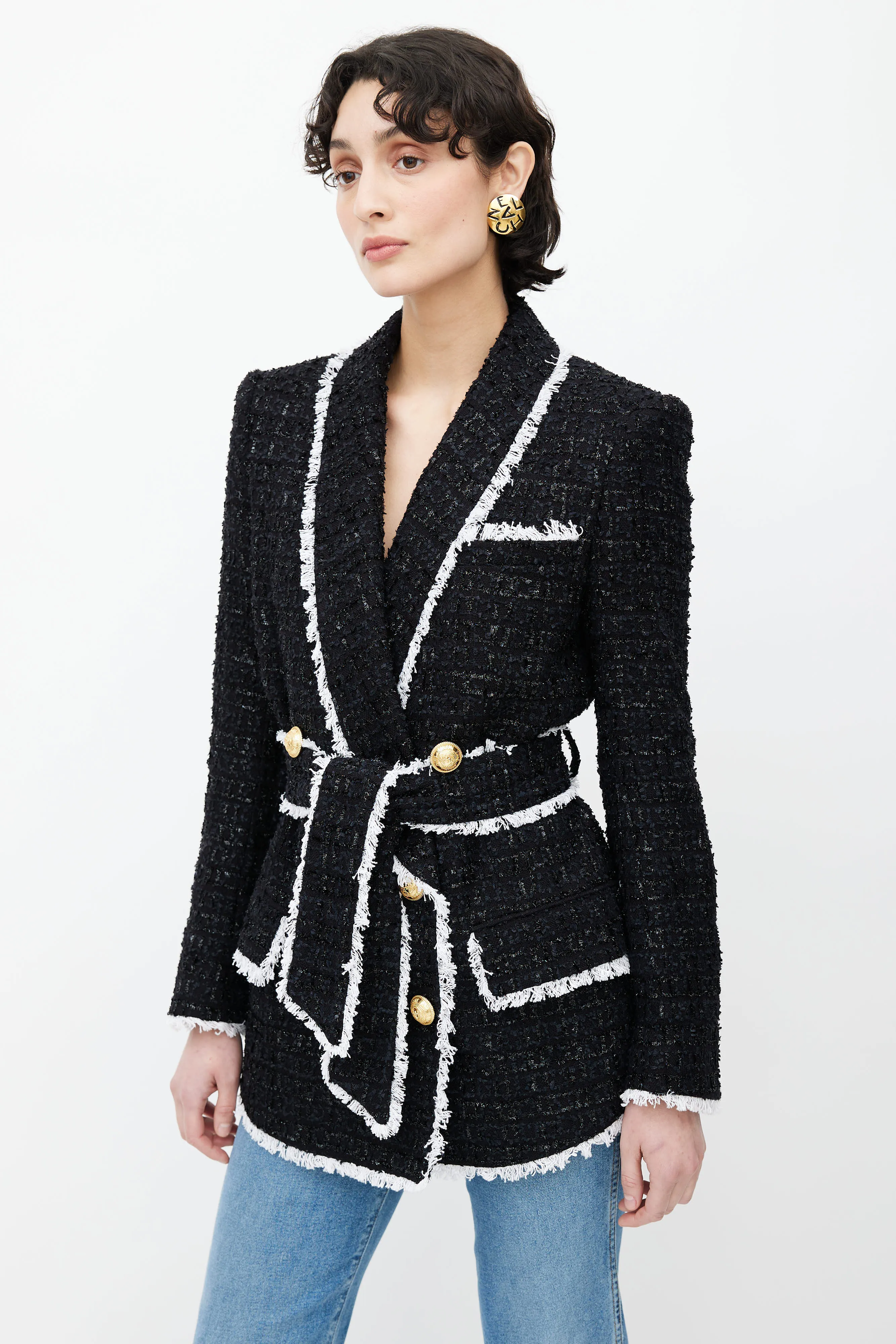 Black & White Tweed Pyjama Belted Blazer