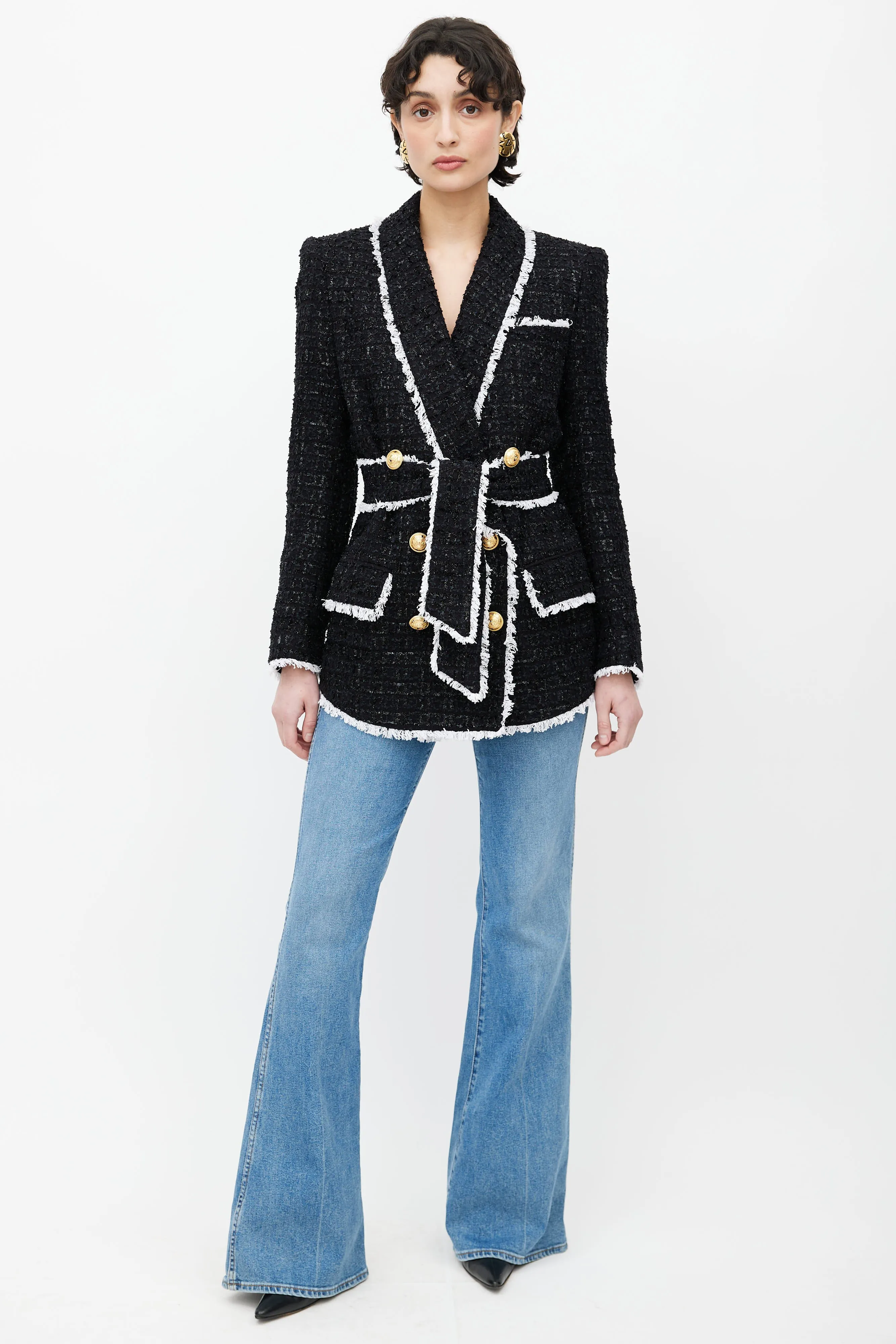 Black & White Tweed Pyjama Belted Blazer