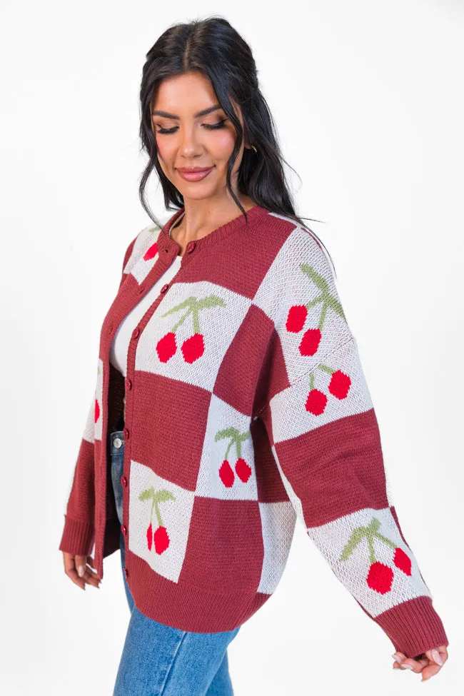 Cherry Much In Love Brick and White Multi Checkered Cardigan FINAL SALE