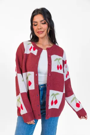 Cherry Much In Love Brick and White Multi Checkered Cardigan FINAL SALE