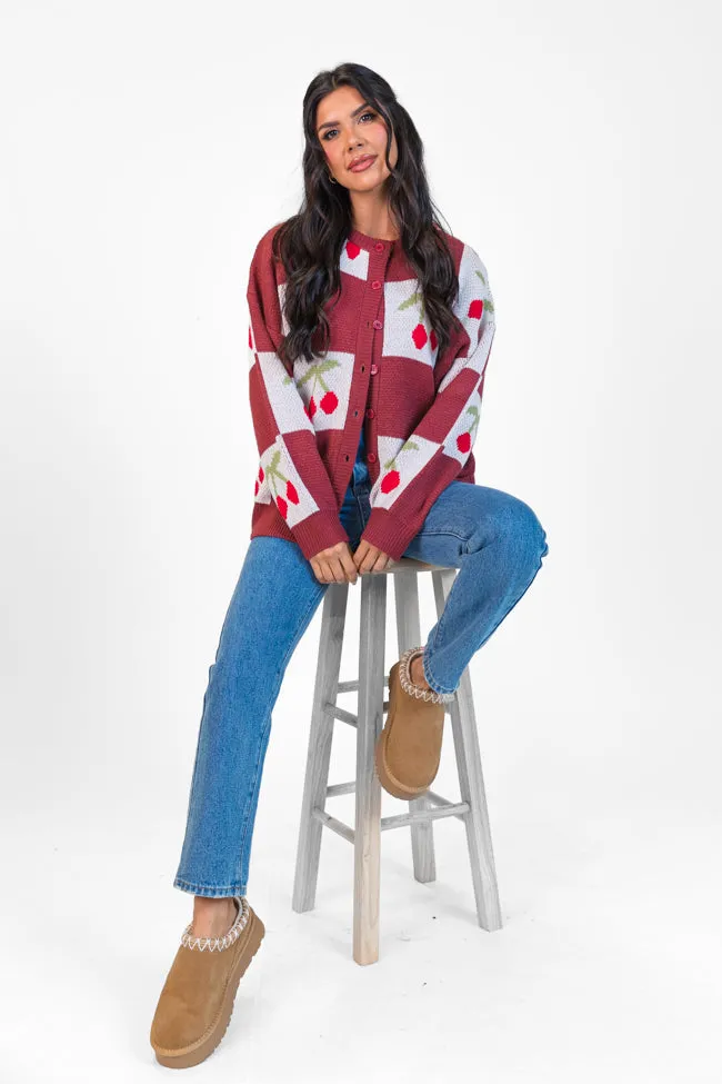 Cherry Much In Love Brick and White Multi Checkered Cardigan FINAL SALE