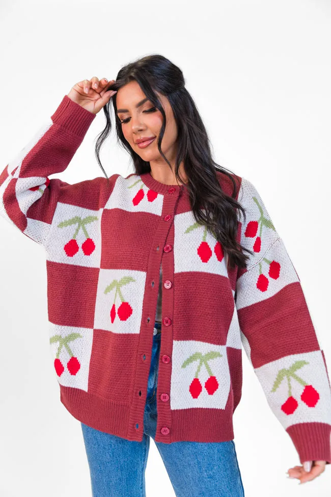 Cherry Much In Love Brick and White Multi Checkered Cardigan FINAL SALE
