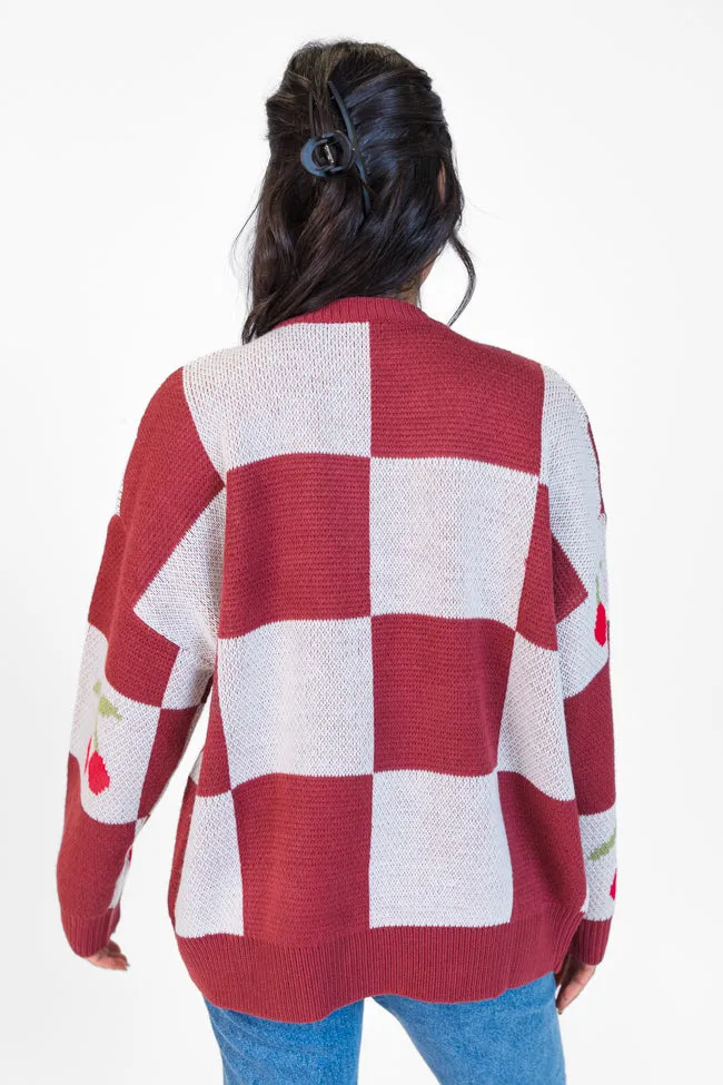 Cherry Much In Love Brick and White Multi Checkered Cardigan FINAL SALE