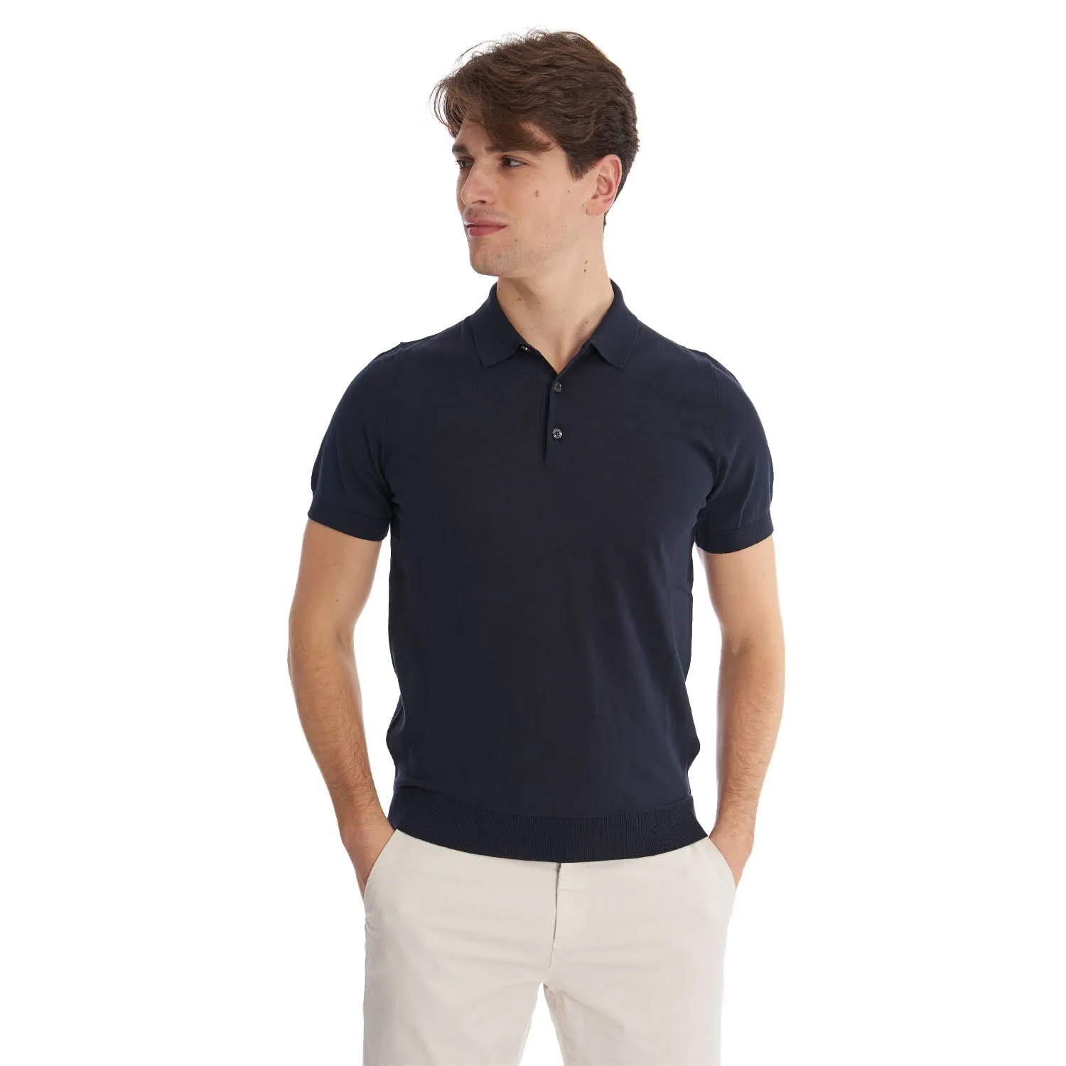 DARK BLUE SHORT SLEEVE KNITTED POLO