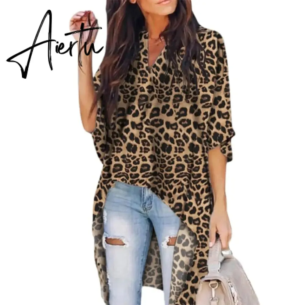 Fashion Casual Women Irregular V-Neck Blouse Half Flare Sleeve Loose Shirt Top