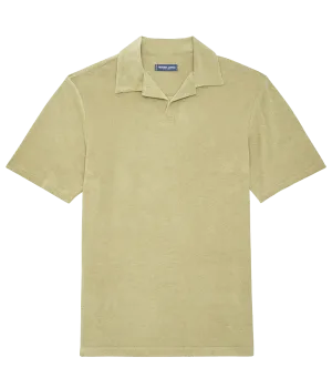 Faustino Terry Cotton Blend Short Sleeve Polo in Jungle Green