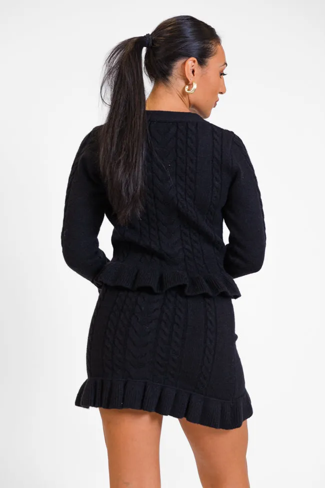 Glistening In The Snow Black Cable Knit Cardigan Set FINAL SALE