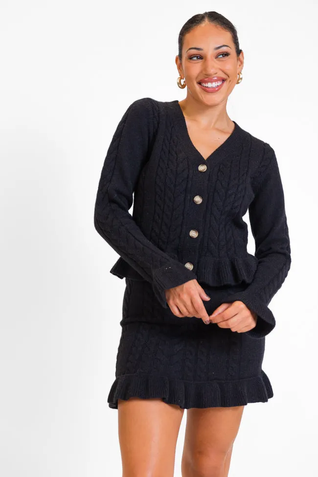 Glistening In The Snow Black Cable Knit Cardigan Set FINAL SALE