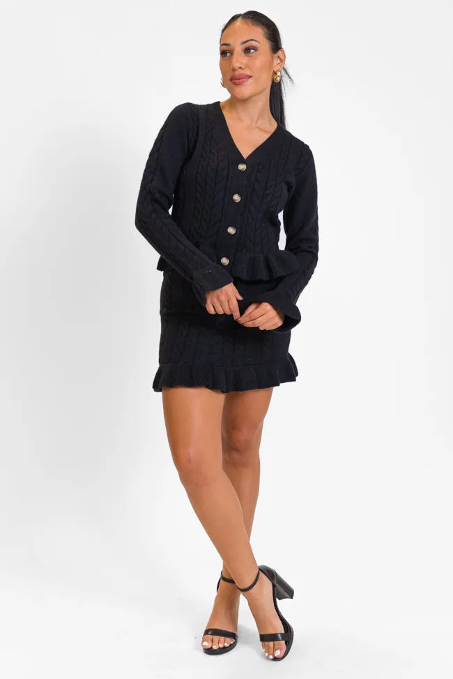 Glistening In The Snow Black Cable Knit Cardigan Set FINAL SALE