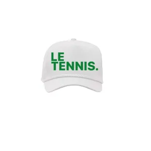 Le Tennis Hat Canvas Round Brim Snapback (White   LRG Kelly Green Logo)