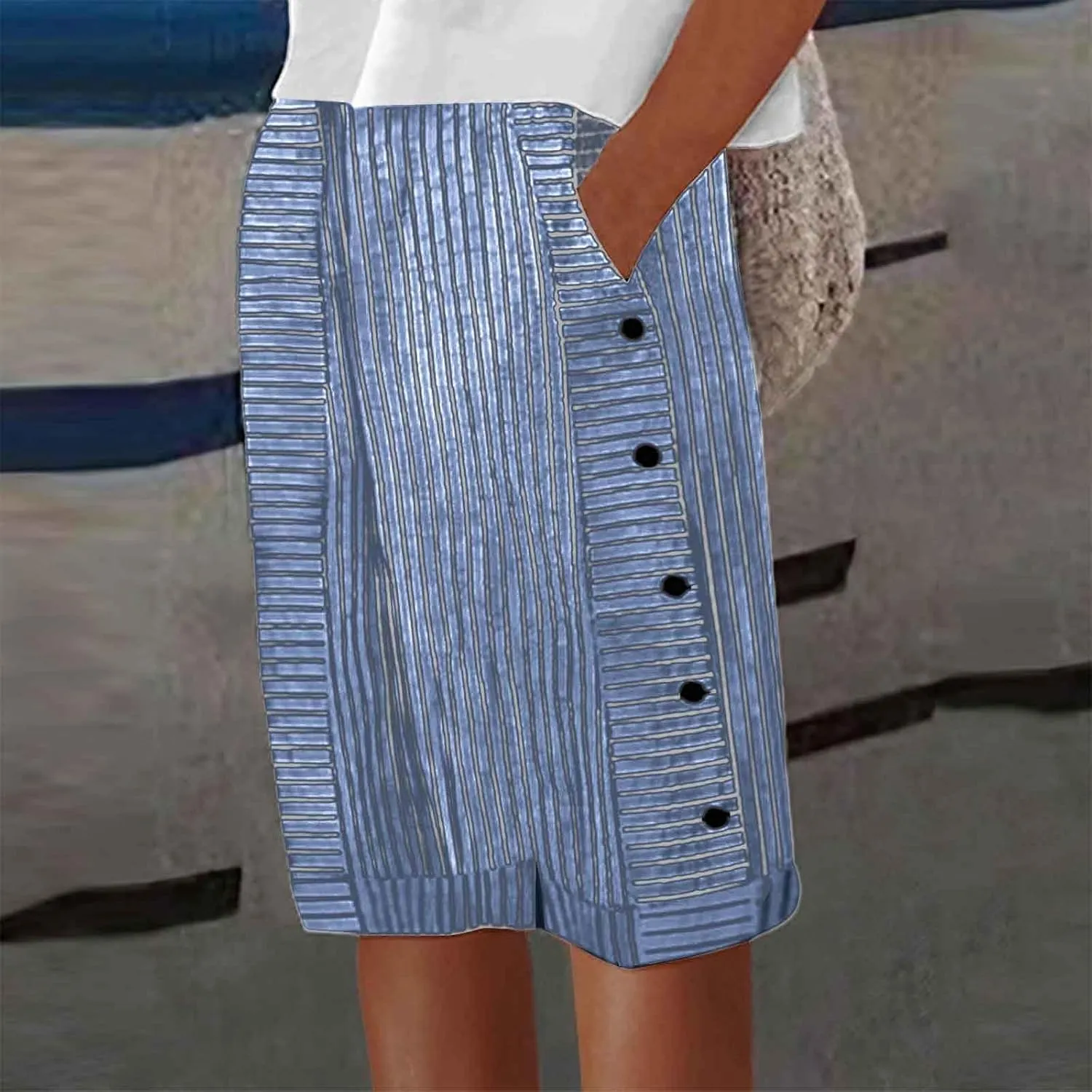 Linen Shorts for Women 2025 Summer Trendy High Waisted Wide Leg Side Button Bermuda Short Loose Pants with Pockets