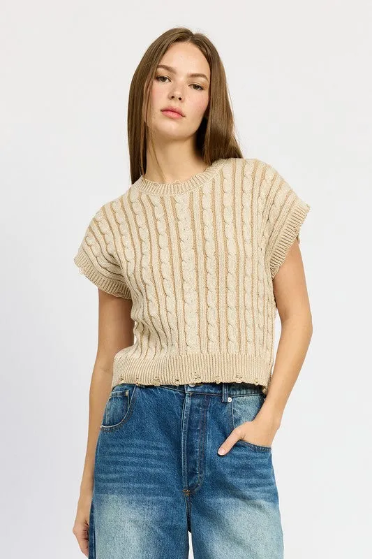 MARLEE KI CABLE KNIT SHORT SLEEVE TOP