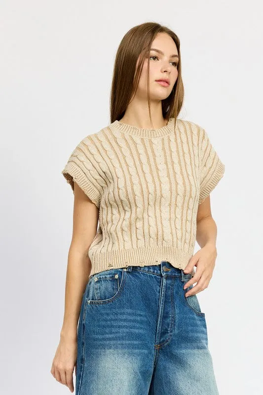 MARLEE KI CABLE KNIT SHORT SLEEVE TOP