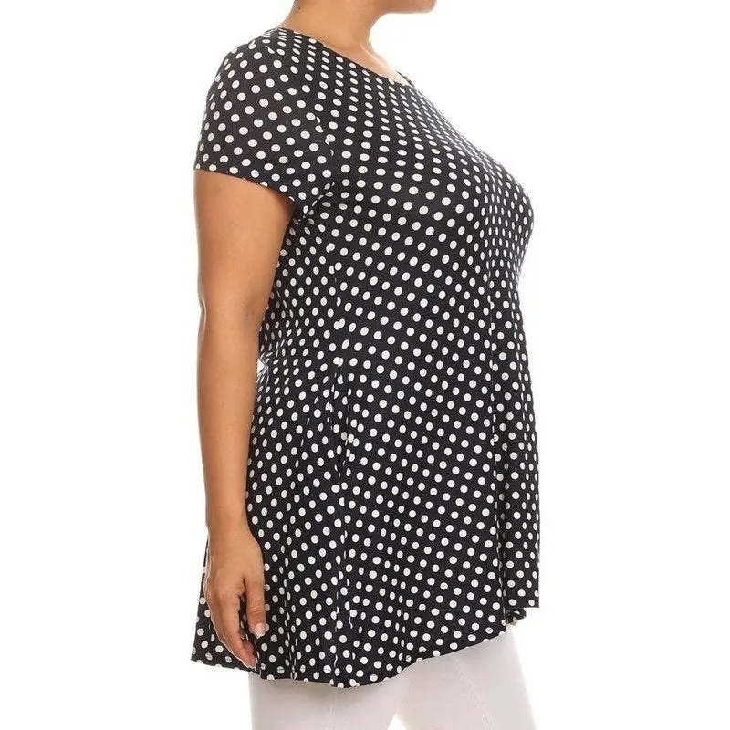Plus size Polka dot print  short sleeve top