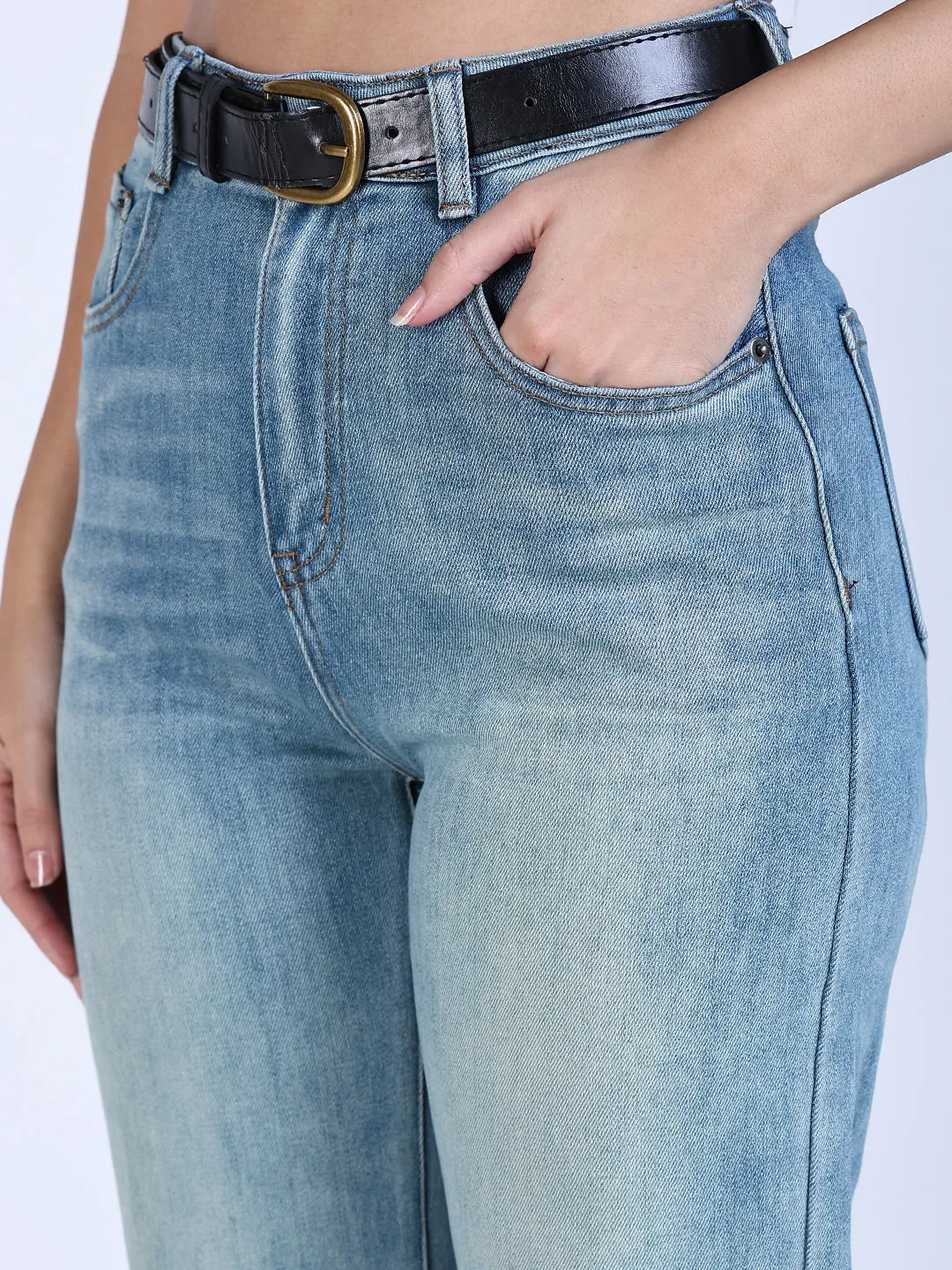SHOWOFFFF Edition Women's Shaded Blue Mini Flare Fit Jeans with Hem Detail