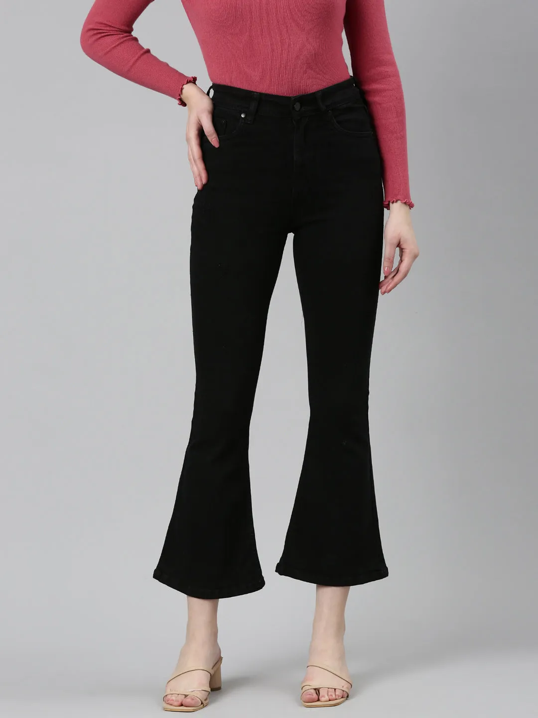 Women Black Bootcut Mid Rise Bootcut Denim Jeans