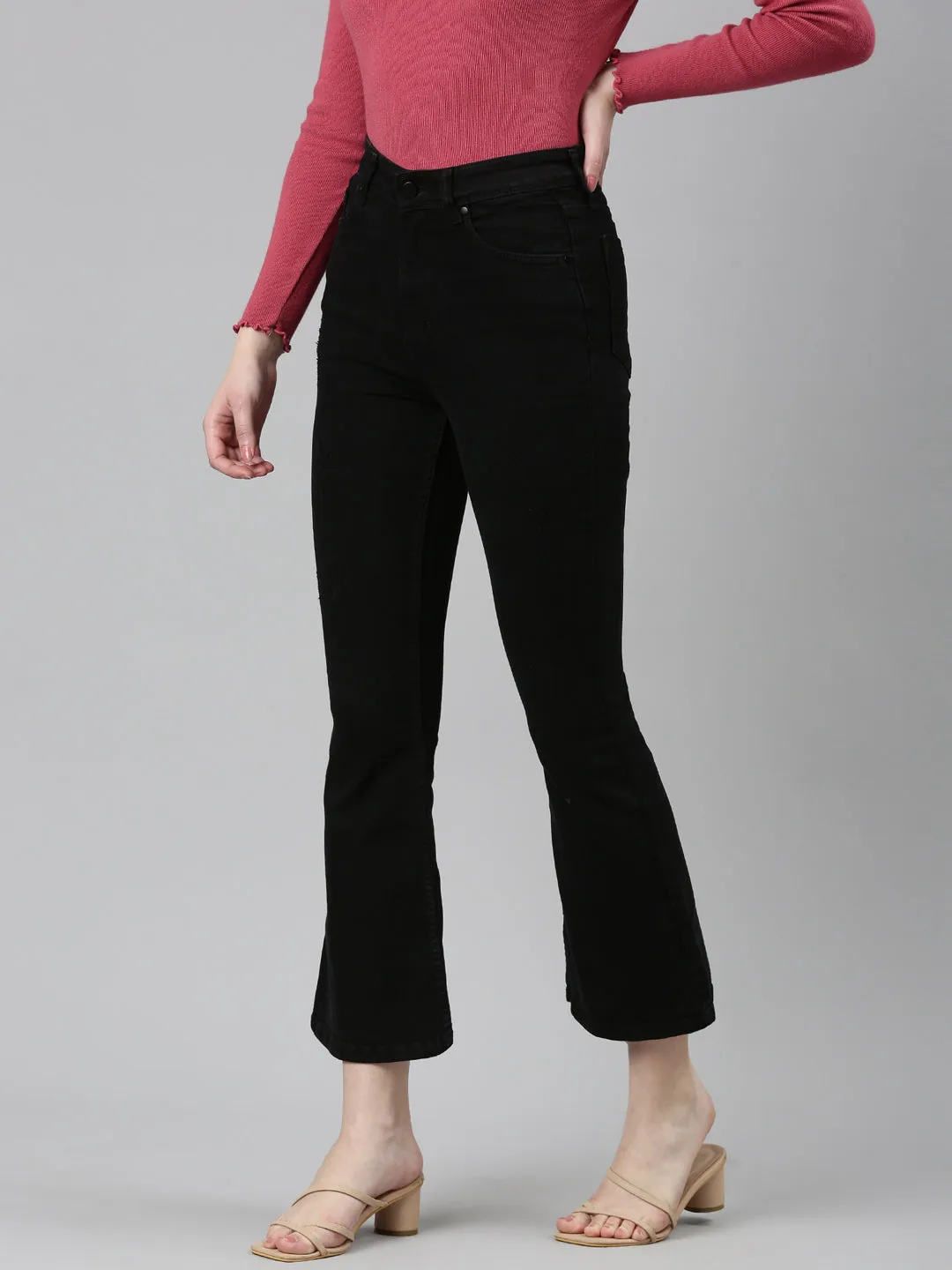 Women Black Bootcut Mid Rise Bootcut Denim Jeans